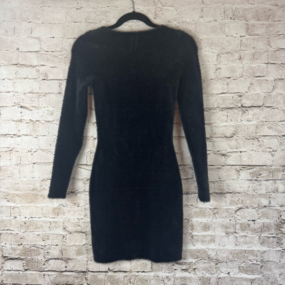 Sunday Best Aritzia Women's XS Black Montgomery Dress Fuzzy-Knit Faux Fur L/S - Picture 9 of 10